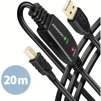 AXAGON ADR-220B USB-A/USB-B prodlužovací kabel 20m černý - Kabely a redukce