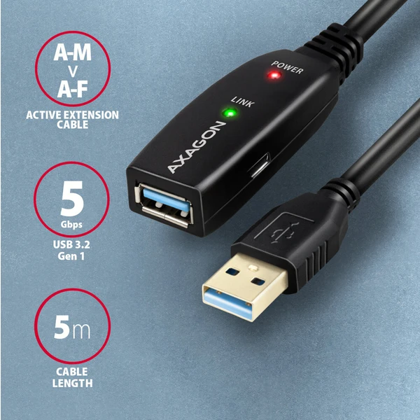 AXAGON ADR-305 USB-A/USB-A prodlužovací kabel 5m černý - Kabely a redukce - Obrázek PKS6000701
