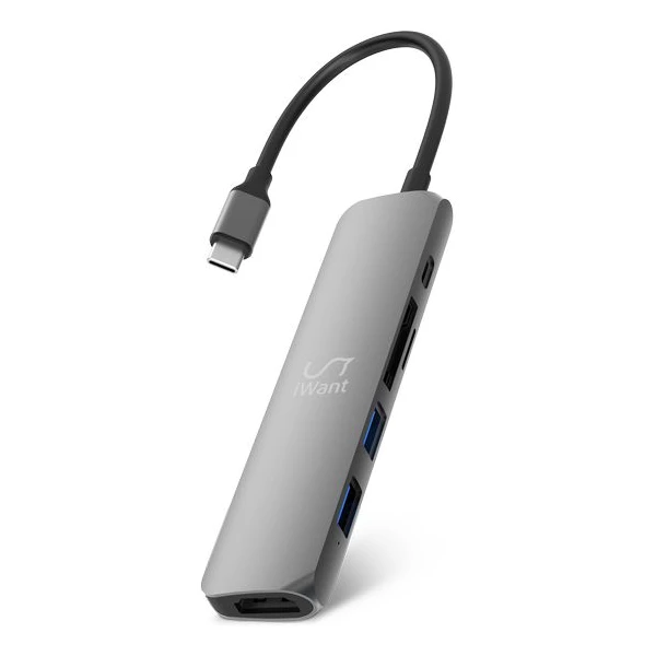 iWant USB-C HUB 6v1 HDMI + SD/Micro SD vesmírně šedý - USB huby - Obrázek PL88000601