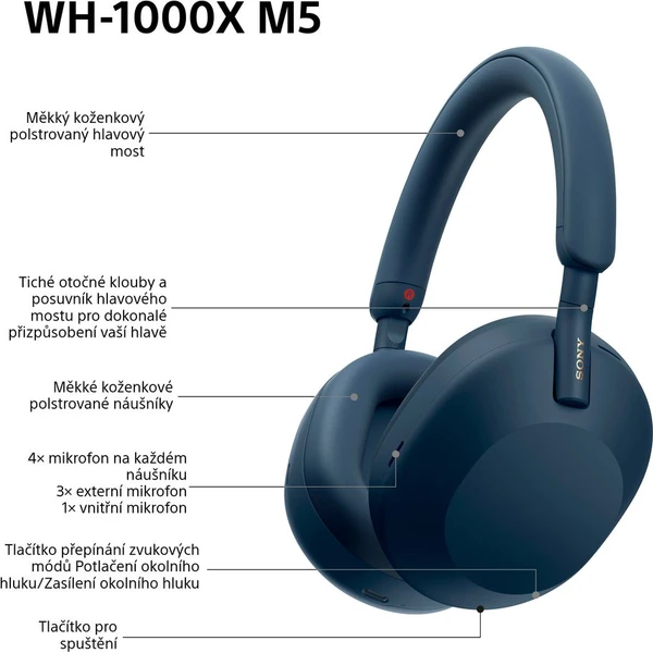 Sony WH-1000XM5 bezdrátová sluchátka modrá - Sluchátka - Obrázek PT2H000K01