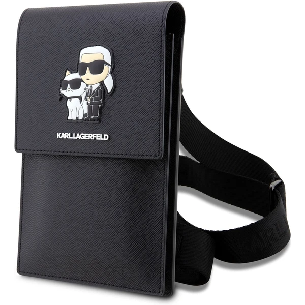 Karl Lagerfeld Saffiano Metal Logo NFT Wallet Bag pouzdro černé - Popruhy a crossbody - Obrázek PWVO100501