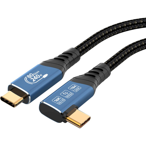 PremiumCord USB4 2.0 80Gbps 16K@60Hz 240W Thunderbolt 4 zahnutý kabel 1m - Kabely a redukce - Obrázek Q1HR000K01