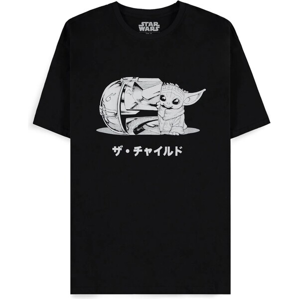 Pánské tričko s krátkým rukávem Difuzed Mandalorian Grogu - S Černá