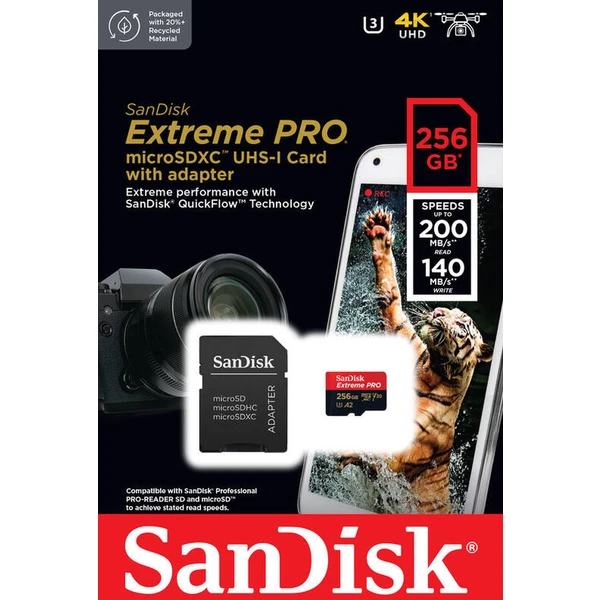 SanDisk micro SDXC karta 256GB Extreme PRO + adaptér - Paměťové karty - Obrázek Q232000P01