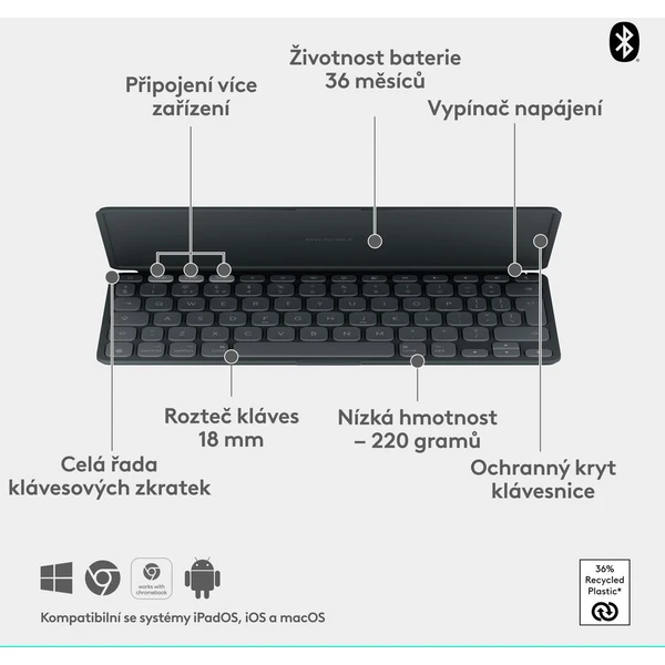 Logitech Keys to go 2 Apple bezdrátová US klávesnice grafitová - Klávesnice - Obrázek Q245000J01
