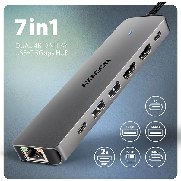 AXAGON HMC-7HX2 7v1 USB-C hub - Dokovací stanice - Obrázek Q25D000N01