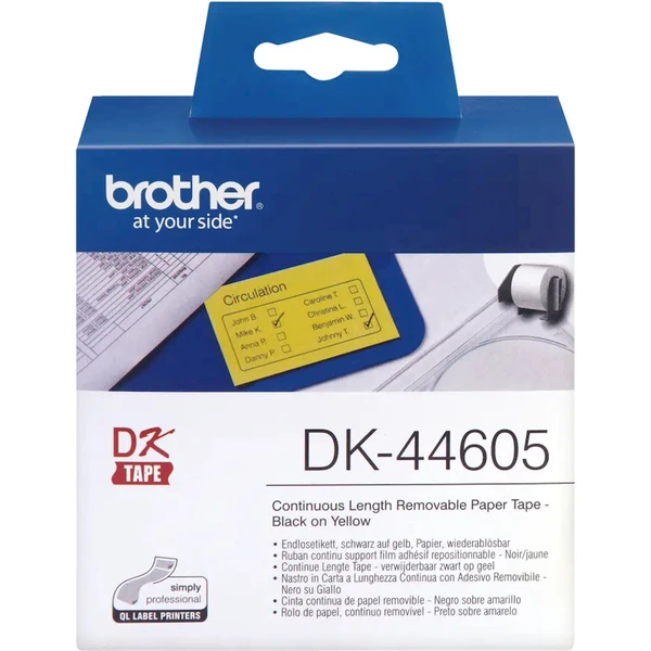 Brother DK-44605 štítek černá na žluté s odnímatelným lepidlem 62 mm - Pásky pro štítkovače - Obrázek Q2I9000P01
