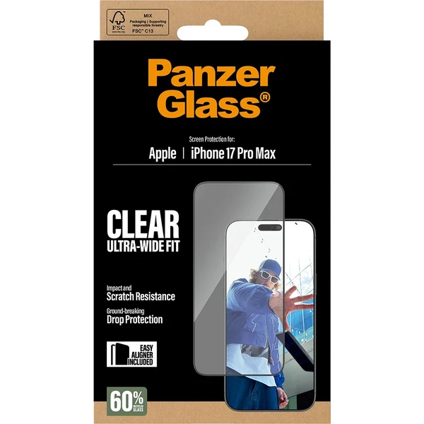 PanzerGlass® Ultra-Wide Fit sklo Apple iPhone 17 Pro Max s instalačním rámečkem - Ochranné folie a skla - Obrázek Q4KH000K01