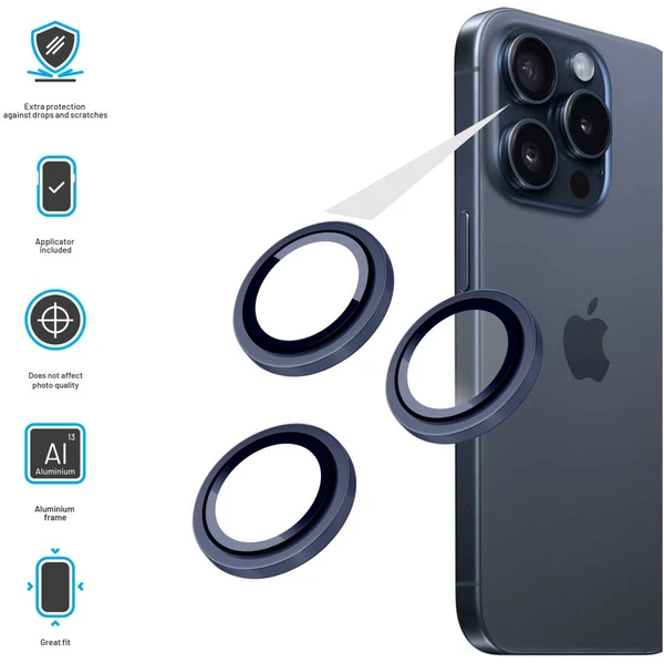 FIXED Camera Glass ochranná skla Apple iPhone 15 Pro/15 Pro Max tmavě modrá - Ochranné folie a skla - Obrázek Q4Y3000P01