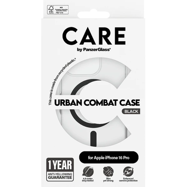 PanzerGlass® CARE kryt Apple iPhone 16 Pro MagSafe Urban Combat čirý/černý - Pouzdra - Obrázek Q508000P01
