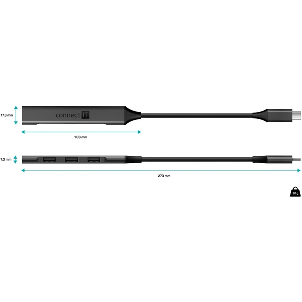 CONNECT IT USB-C hub, (1xUSB-A 3.0, 3xUSB-A 2.0), externí antracitový - USB huby - Obrázek Q5N0000P01