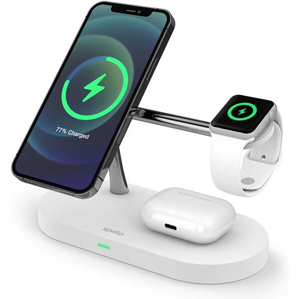 Spello 3v1 bezdrátová nabíječka s podporou uchycení MagSafe bílá