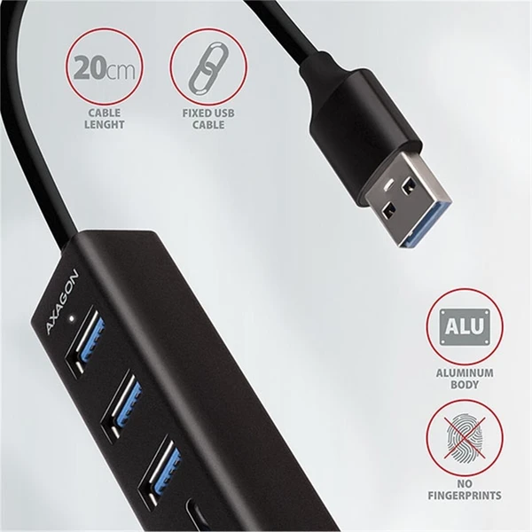 AXAGON HMACR3A USB 3.2 Gen 1 hub porty 3x USBA + čtečka karet SD/microSD kovový kabel USBA 20 - USB huby - Obrázek Q77HF00101