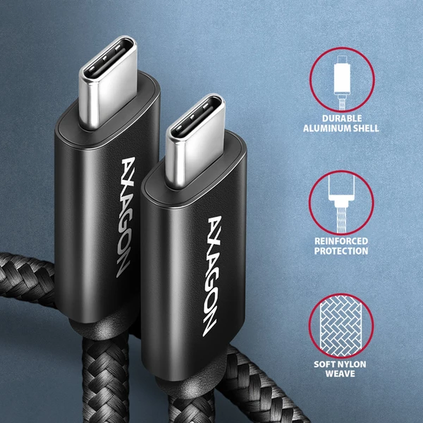 AXAGON BUCM4X-CM10AB USB-C/USB-C napájecí kabel 8K 240W 1m černý - Kabely a redukce - Obrázek Q7O0000J01