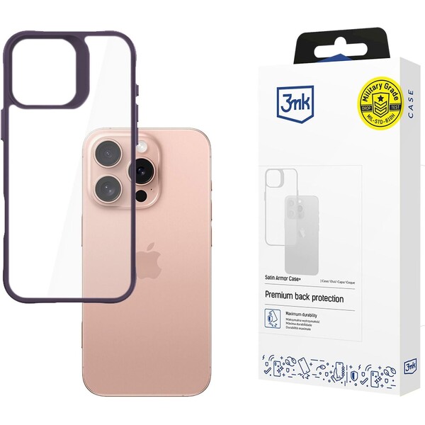 3mk ochranný kryt Satin Armor Case+ pro Apple iPhone 16 Pro fialová