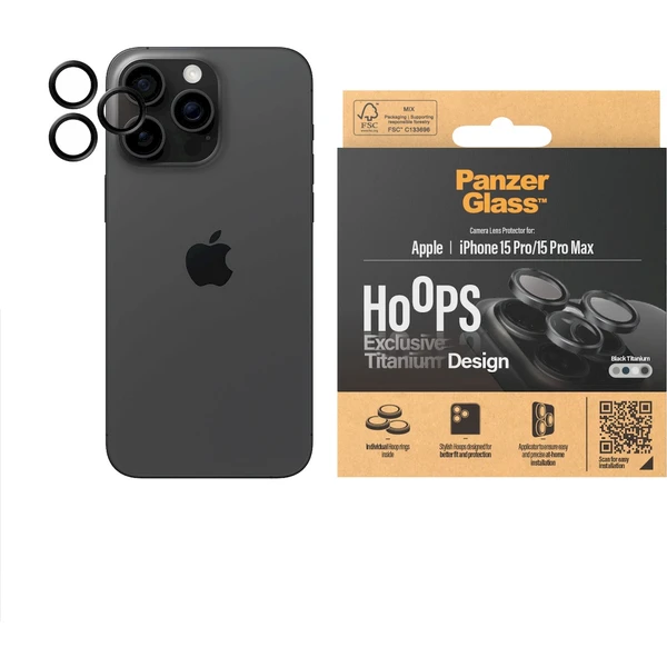 PanzerGlass HoOps ochranné kroužky Apple iPhone 16 Pro/16 Pro Max/15 Pro/15 Pro Max - černý titan - Ochranné folie a skla - Obrázek QAD1000O01