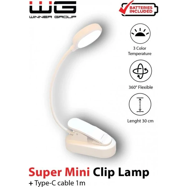 WG LED lampička s klipem na čtení bílá - Lampičky - Obrázek QAHO000K01