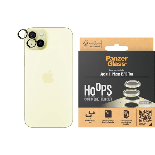 PanzerGlass HoOps ochranné kroužky Apple iPhone 15/15 Plus - žlutý hliník - Ochranné folie a skla - Obrázek QBD1000O01
