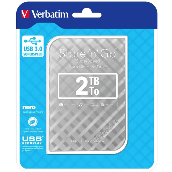 VERBATIM Store 'n' Go HDD 2TB USB 3.0 SuperRYCHOTADIS_Kd GEN2 stříbrný - Pevné disky - Obrázek QBL8700301