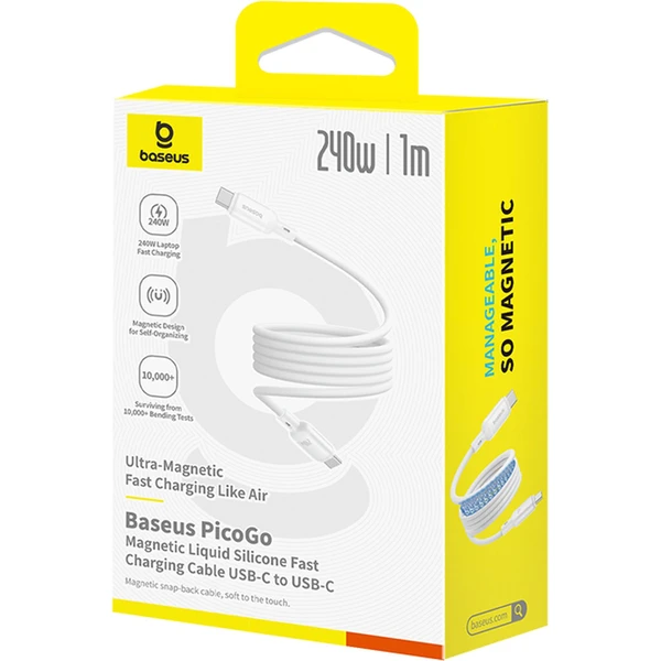 Baseus PicoGo USB-C/USB-C magnetický napájecí kabel 240W 1m bílý - Kabely a redukce - Obrázek QCGE000L01