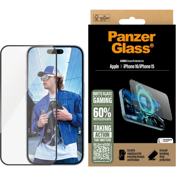 PanzerGlass® Gaming sklo pro hráče Apple iPhone 16/15 - Ochranné folie a skla - Obrázek QD08000P01