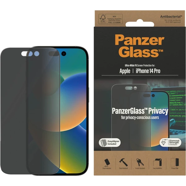 PanzerGlass™ Ultra-Wide Fit Privacy iPhone 14 Pro s instalačním rámečkem - Ochranné folie a skla - Obrázek QFKG100501