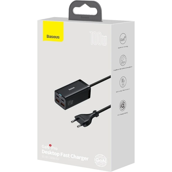 Baseus GaN3 rychlonabíječka 2xUSB-A, 2xUSB-C 100W černá - Nabíječky - Obrázek QGGE000L01