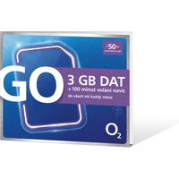 Předplacená SIM karta O2 s kreditem 50 Kč + 3GB DAT + 100 min. volání - SIM karty