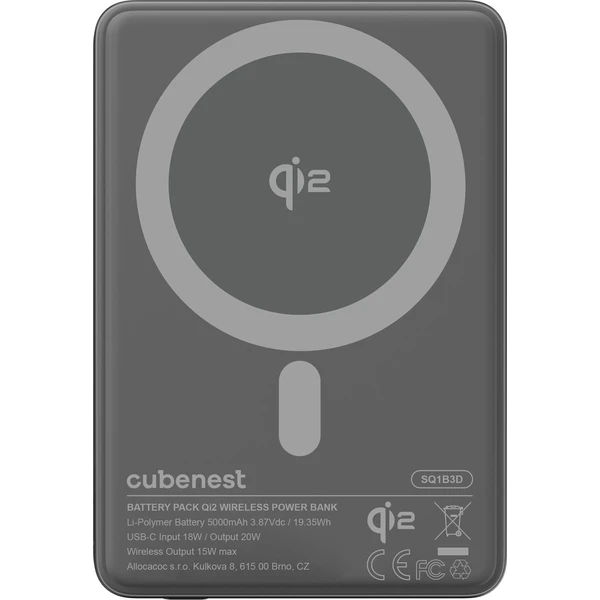 CubeNest SQ1B3D SlimDual Qi2/MagSafe powerbanka (5000 mAh) černá - Powerbanky - Obrázek QH9R000K01