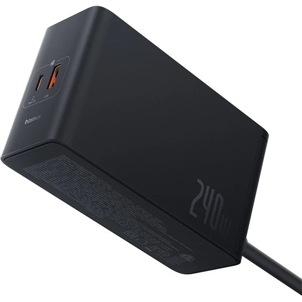 Baseus Digital Charger nabíjecí stanice 240W GaN, 3xUSB-C, USB+ DC, 1m kabel černá - Nabíječky - Obrázek QIGE000L01