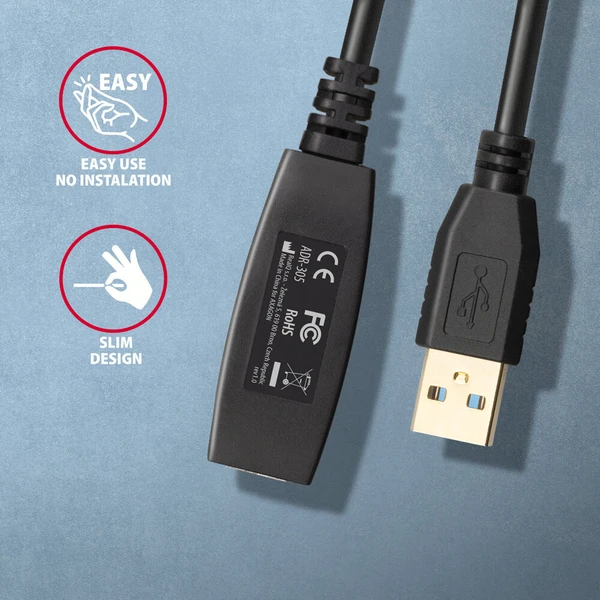 AXAGON ADR-305 USB-A/USB-A prodlužovací kabel 5m černý - Kabely a redukce - Obrázek QKS6000701