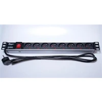 PremiumCord Panel napájecí 1U do 19" racku, 8x230V, 2m kabel, vypínač - Zásuvky