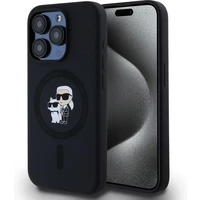 Karl Lagerfeld Liquid Silicone Karl and Choupette Magsafe zadní kryt iPhone 15 Pro černý - Pouzdra