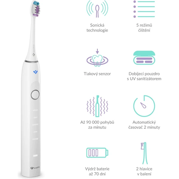 TrueLife SonicBrush Clean70 UV sonický kartáček bílý - Zubní kartáčky - Obrázek QQUL000K01