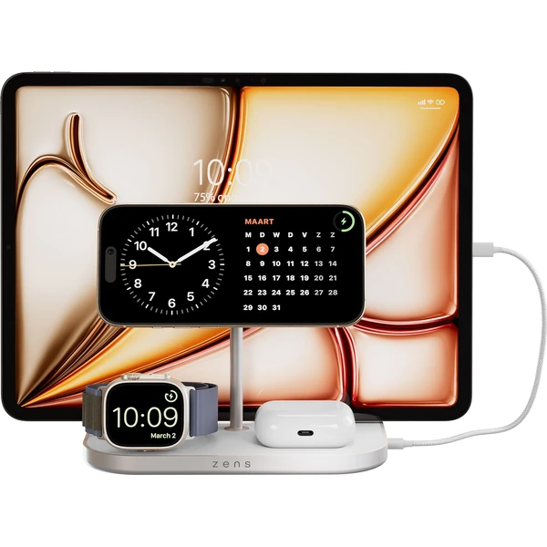 ZENS 4-in-1 MagSafe/Qi2 4v1 nabíjecí stanice (60W) stříbrná - Nabíječky - Obrázek QUFL000K01