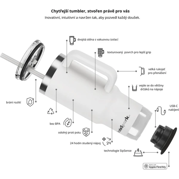 HidrateSpark PRO 2 Tumbler chytrý hrnek, 887 ml bílý - Chytré láhve - Obrázek QV2H000K01