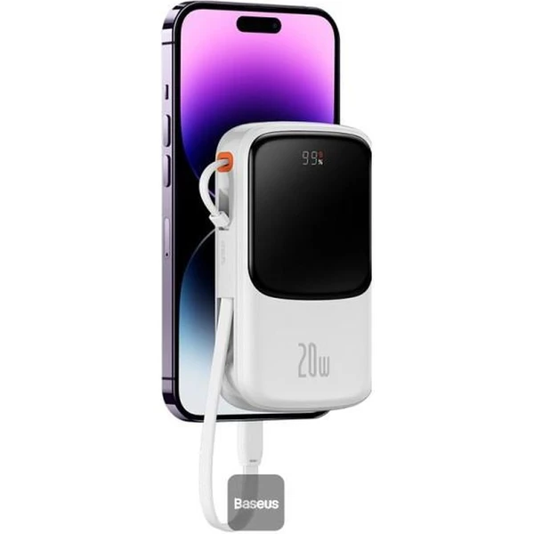 Baseus Qpow Pro 10000mAh, 20W, s kabelem Lightning bílá - Powerbanky - Obrázek QVHL000K01