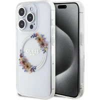 Guess PC/TPU Flowers Ring Glossy Logo MagSafe kryt iPhone 15 Pro čirý - Pouzdra