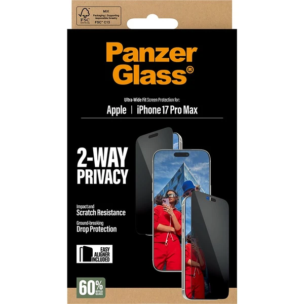 PanzerGlass® Privacy sklo Apple iPhone 17 Pro Max s instalačním rámečkem - Ochranné folie a skla - Obrázek QZEH000K01