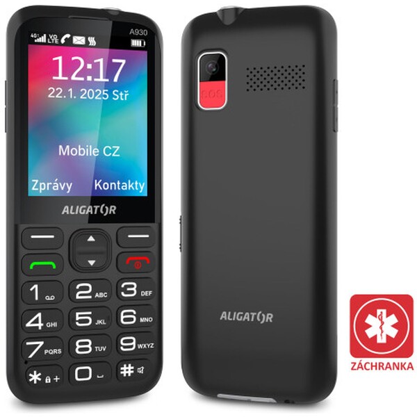 Aligator A930 GPS Senior Black Černá