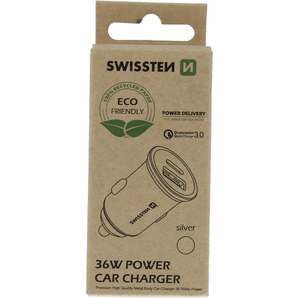 SWISSTEN CL adaptér PD USB-C + QUICK CHARGE 3.0 36W stříbrný (ECO Balení)