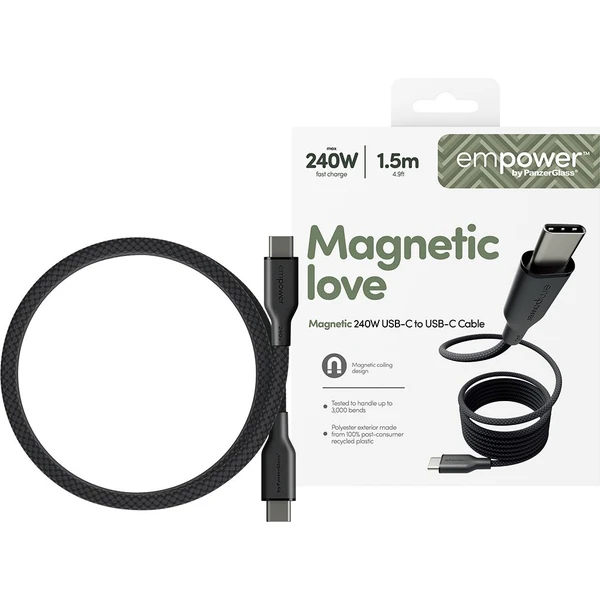 PanzerGlass USB-C/USB-C magnetický napájecí kabel 240W 1,5m černý - Kabely a redukce - Obrázek R63J000K01