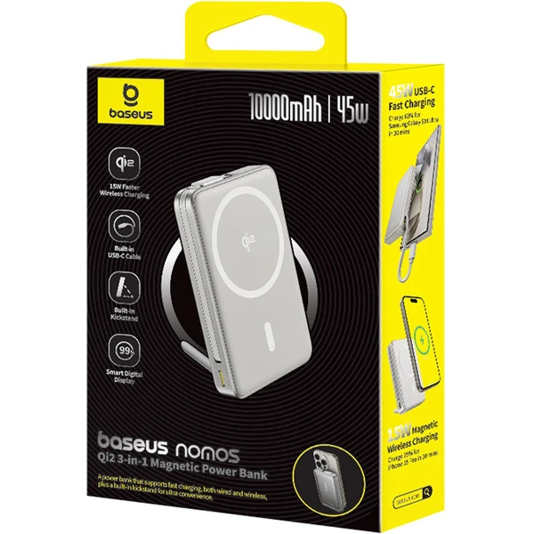Baseus Nomos Qi2 powerbanka 10000mAh 45W s kabelem USB-C šedá - Powerbanky - Obrázek R7AE000N01