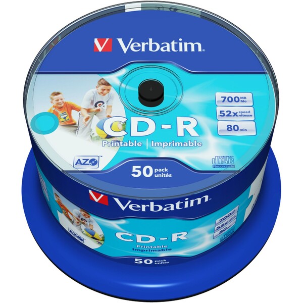 VERBATIM CD-R(50 ks)Spindle/Inkjet Printable/52x/700MB / Non ID Branded