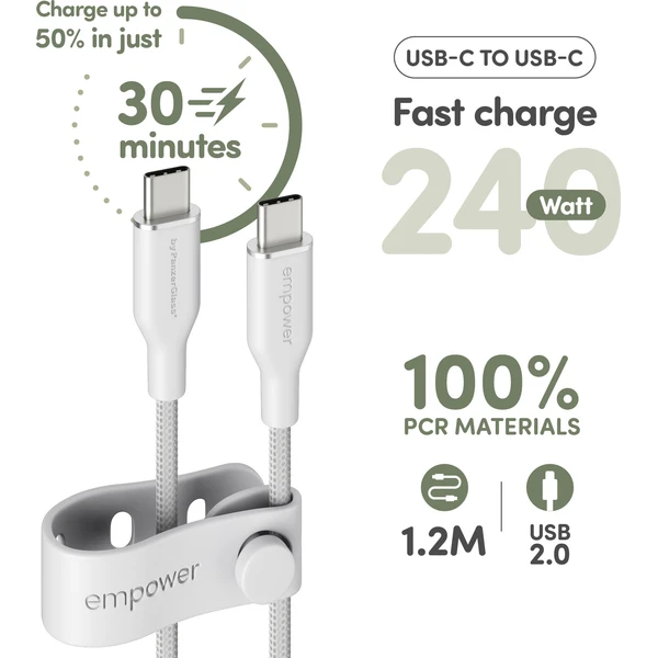 PanzerGlass USB-C/USB-C napájecí kabel 240W 1,2m bílý - Kabely a redukce - Obrázek R83J000K01