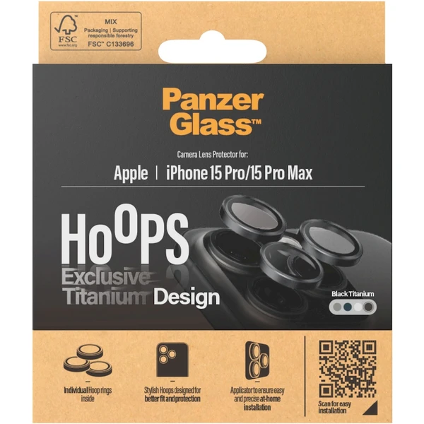 PanzerGlass HoOps ochranné kroužky Apple iPhone 16 Pro/16 Pro Max/15 Pro/15 Pro Max - černý titan - Ochranné folie a skla - Obrázek RAD1000O01