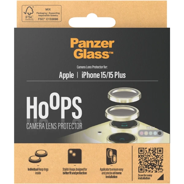 PanzerGlass HoOps ochranné kroužky Apple iPhone 15/15 Plus - žlutý hliník - Ochranné folie a skla - Obrázek RBD1000O01