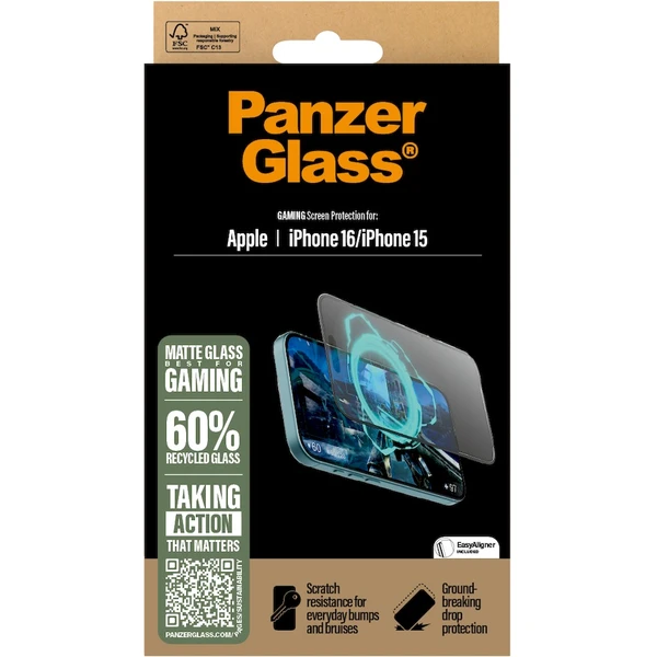 PanzerGlass® Gaming sklo pro hráče Apple iPhone 16/15 - Ochranné folie a skla - Obrázek RD08000P01