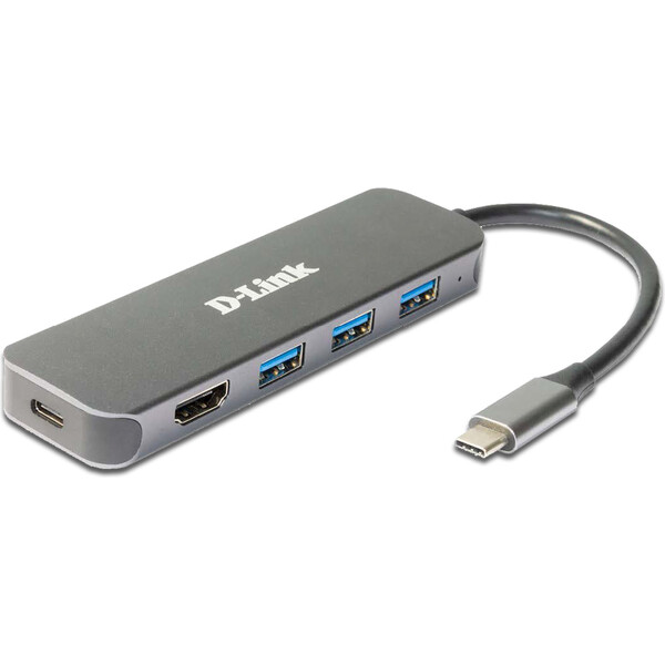 D-Link 5v1 USB-C Hub PD 60W antracitový Antracitová
