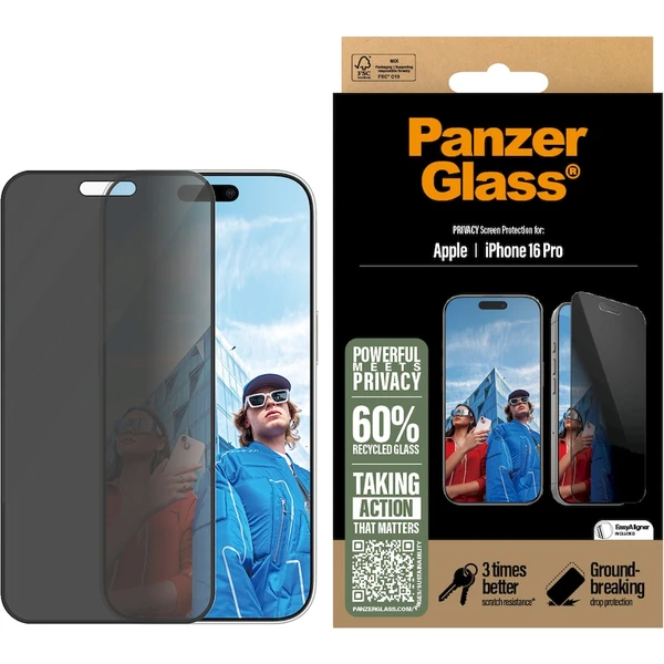PanzerGlass® Privacy Apple iPhone 16 Pro s instalačním rámečkem - Ochranné folie a skla - Obrázek RE08000P01